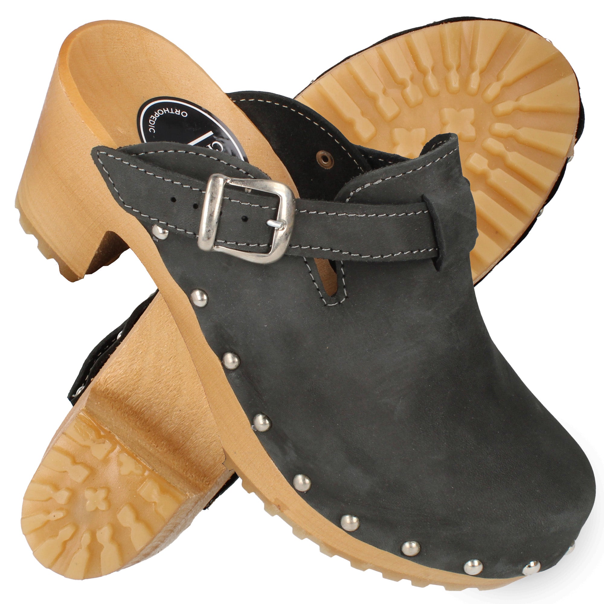 M.A.U.R.I. Herren-Holzschuh Aus Italien – Bequemer Pull-On-Slipper Mit Holzsohle & Bronzierter Schnalle