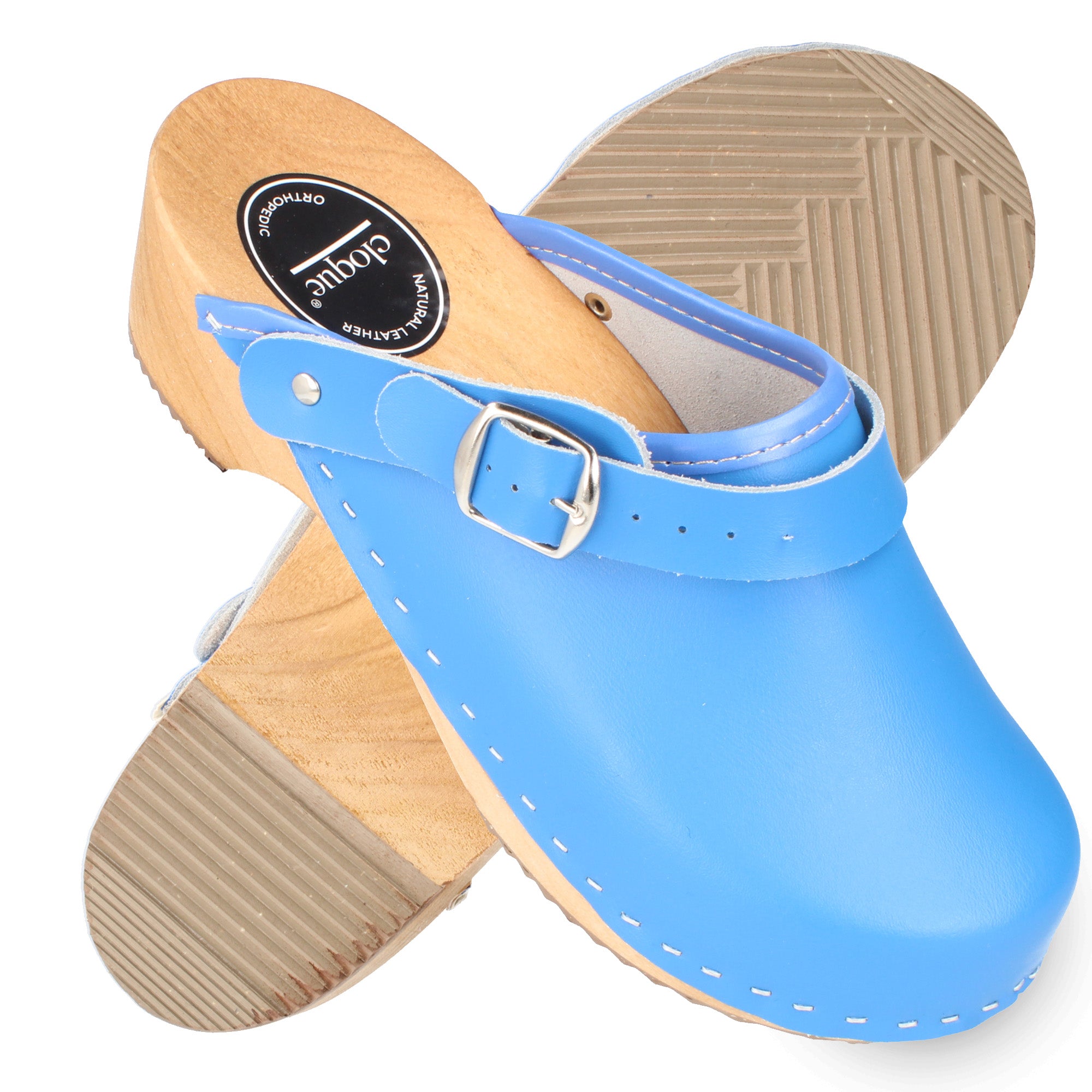 Rieti cloque® Damen Clogs, Sandalen Hellblau