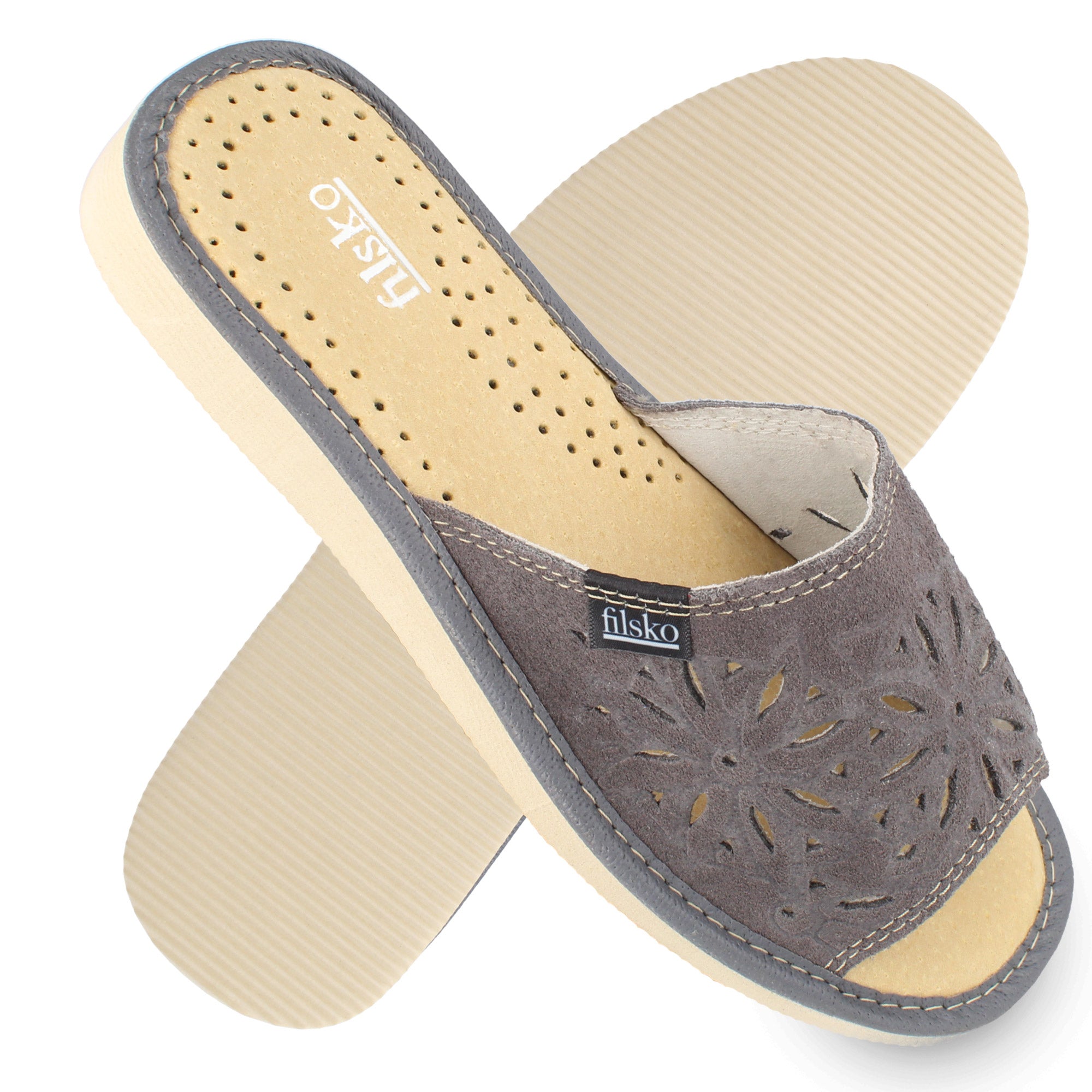 Zafra filsko® Damen Pantoletten Blumenmuster Leder HausSchuhe-Design