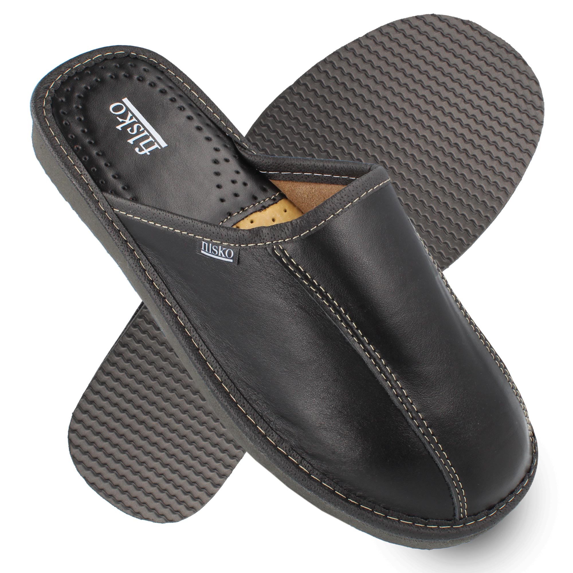 filsko Tarm Herren Leder Hausschuh (1 Paar, Obermaterial aus Leder) EVA-Sohle, Slip-On, Pantoffeln
